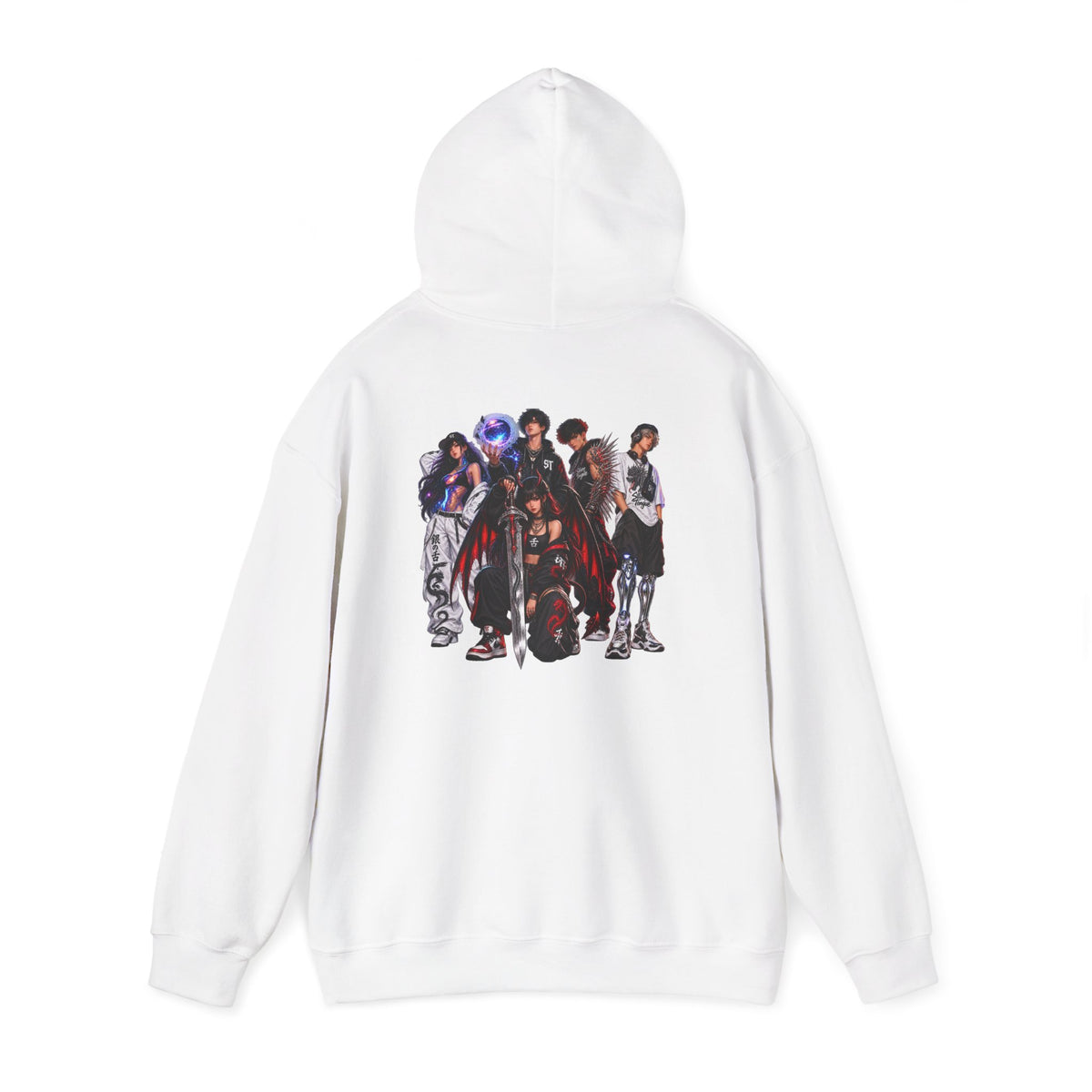 Anime Character Group Hoodie — Japanese Text '銀杏衣装' Graphic Pullover