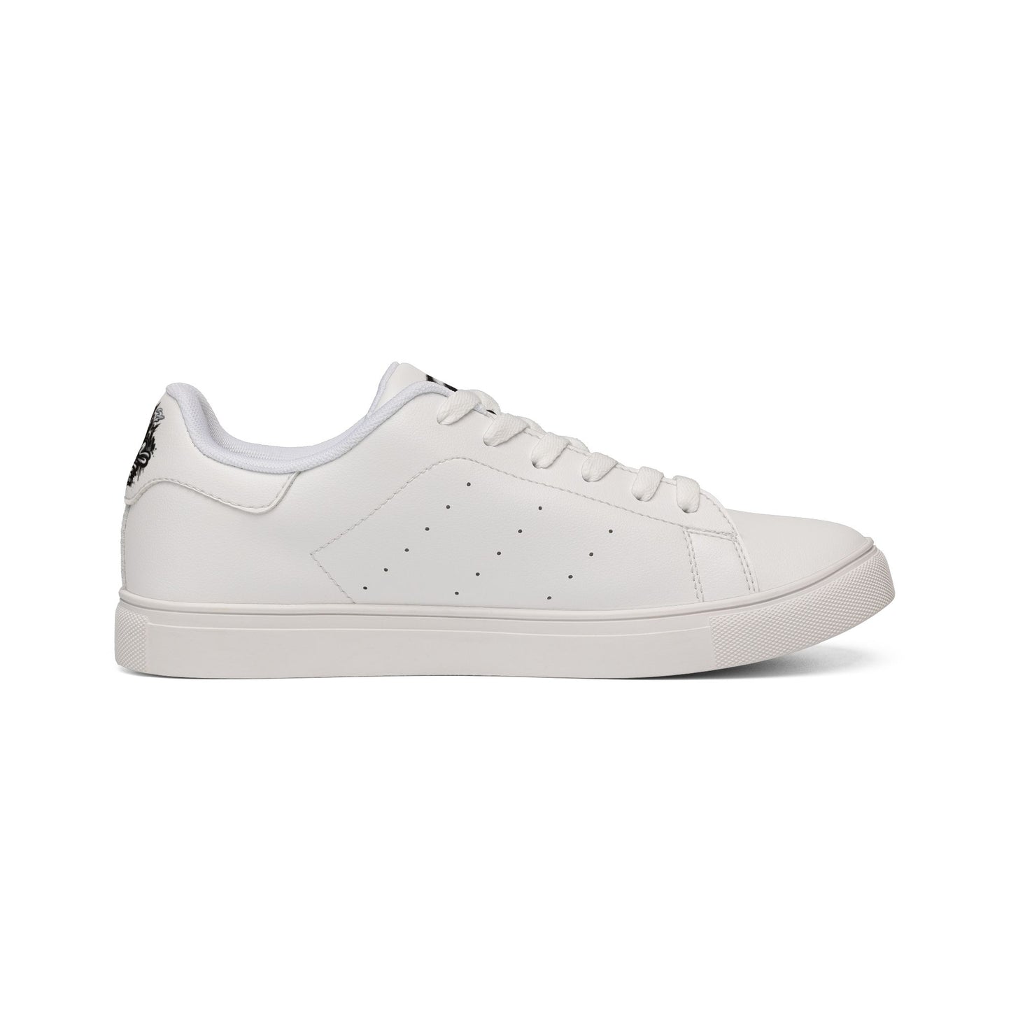 Low-Top Sneakers — White Leather with "Silver Tongue" Graffiti Accent
