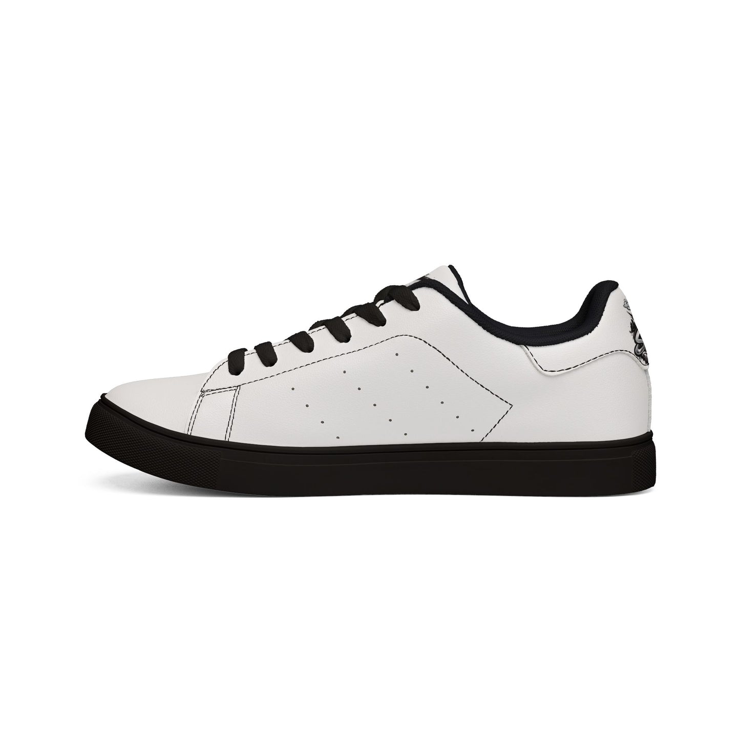 Low-Top Sneakers — White Leather with "Silver Tongue" Graffiti Accent