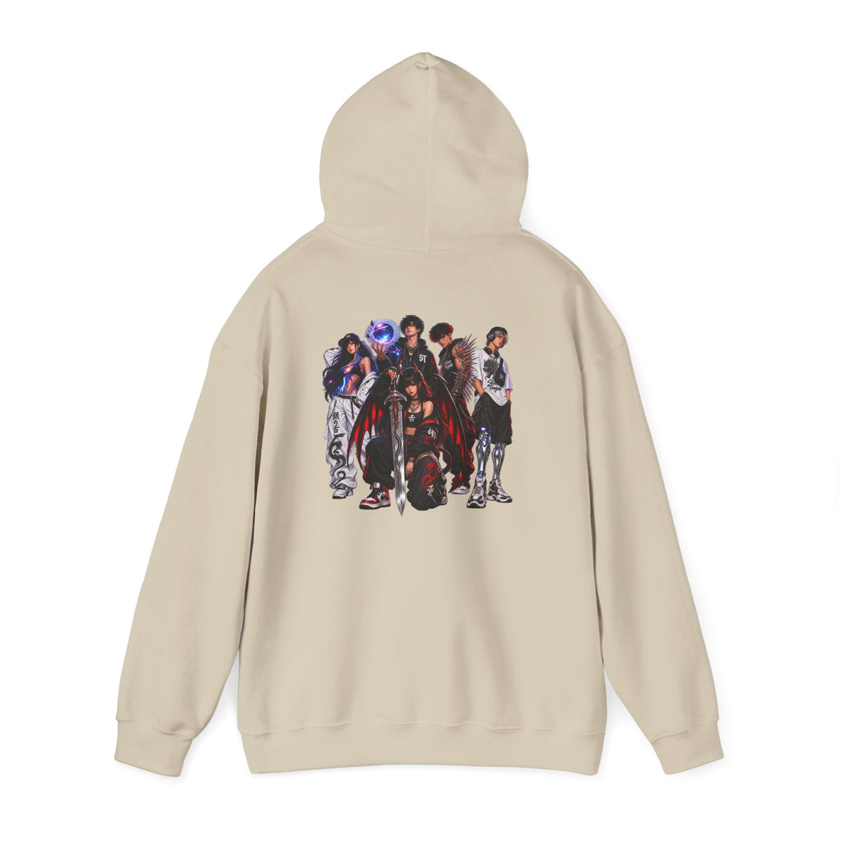Anime Character Group Hoodie — Japanese Text '銀杏衣装' Graphic Pullover