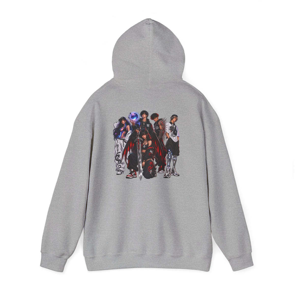 Anime Character Group Hoodie — Japanese Text '銀杏衣装' Graphic Pullover